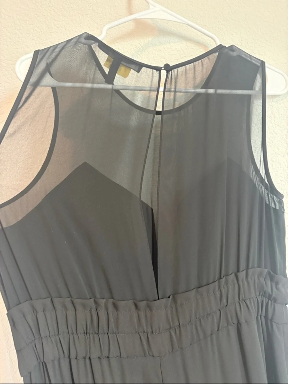 BCBGMaxAzria Kiara Black Sleeveless Wide-Leg Jumpsuit with sheer top - Picture 9 of 9